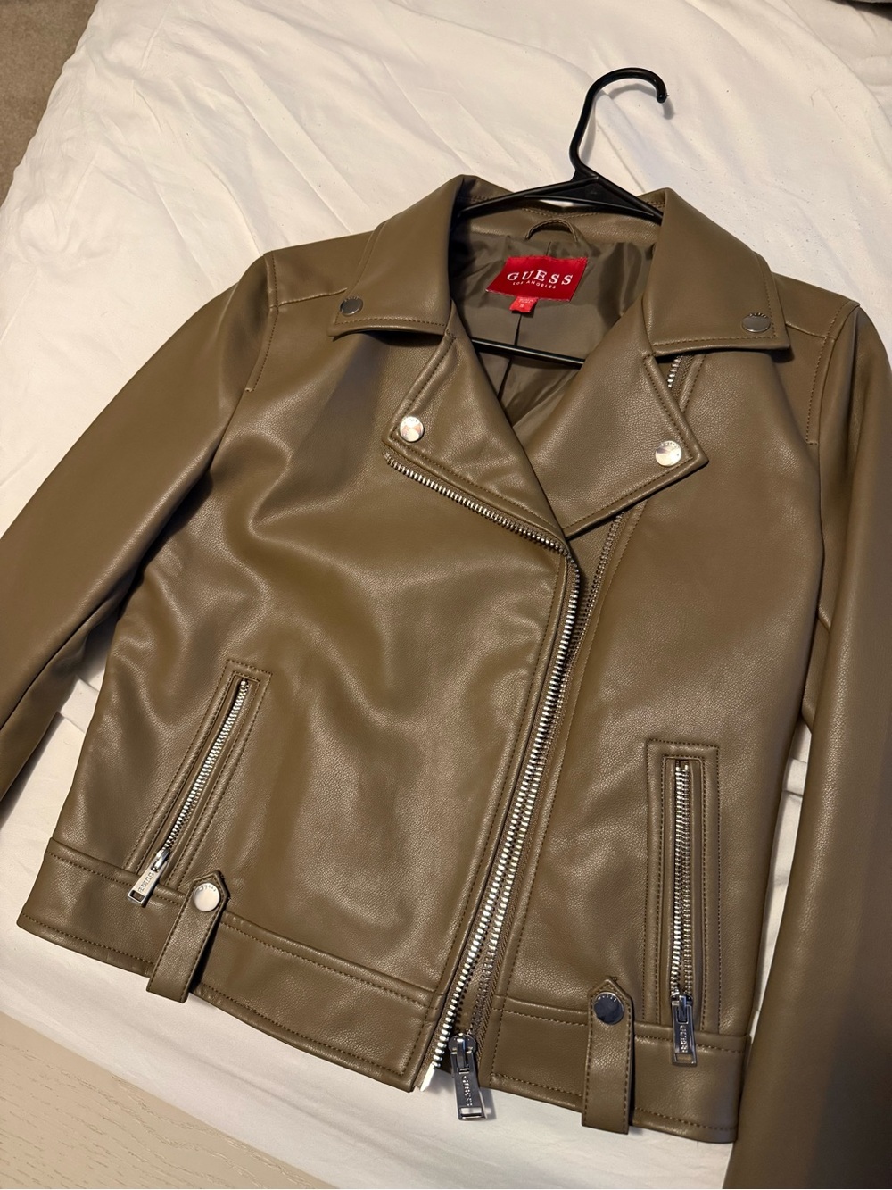GUESS Olive Green Faux Leather Moto Jacket